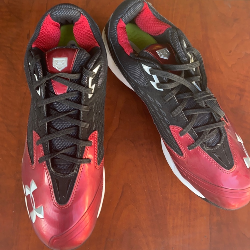 Under Armour Mens Baseball Cleats - Authentic Red / Black color.
